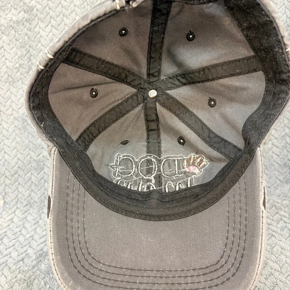 Dog Mom Distressed Baseball Cap Gray Adjustable Hat with Contrast Stitching